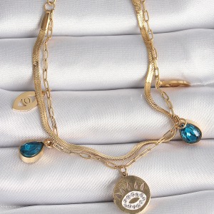 316L Çelik Gold Renk Zirkon Taşlı Göz İşleme Figür Kadın Bileklik