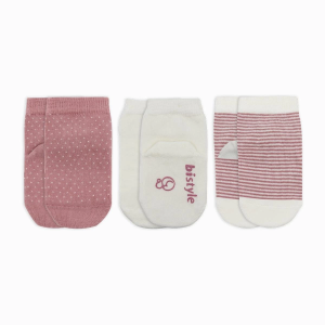 Bistyle Puanlı Kaymaz Penye Soket Çorap 3'lü Bs10108 Pudra