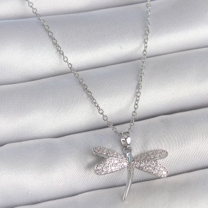 316L Çelik Gümüş Renk Zincir Zirkon Taşlı Yusufçuk Model Kadın Kolye