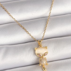 316L Çelik Gold Renk Zincir Zirkon Taşlı Kedi Model Kadın Kolye