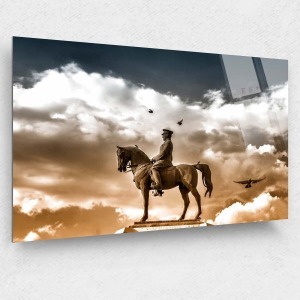 Atatürk Atlı Cam Tablo 10 Kasım Atatürk Tablo 29 Ekim Türk Bayrağı Tablo Ofis Dekor