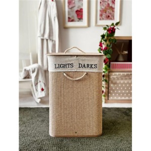 Akayev Beige Hasır 2 Bölmeli Çamaşır Sepeti (Yükseklik 60cm)