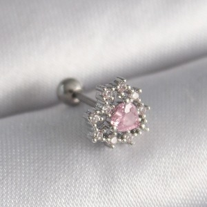 316L Çelik Gümüş Renk Zirkon Taşlı Kalp Tragus Piercing