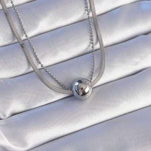 316L Çelik Çift Zincirli Gümüş Renk Topçuk İtalyan Model Kolye