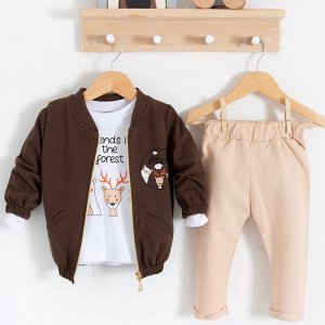 CANDAR 3-18 Ay Erkek Bebek Takımı Forest Hırkalı 3'lü Kahverengi