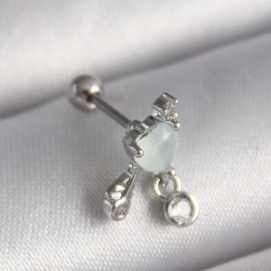 316L Çelik Gümüş Renk Beyaz Minelik Kalp Sallantı Zirkon Taş Detay Tragus Piercing