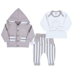 3-12 Ay Erkek Bebek Takımı Ayıcık Nakışlı Hırkalı Gri
