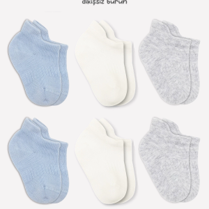 Bistyle Basic Penye Sneakers Çorap 6'lı Bs20101b Mavi Ekru Gri