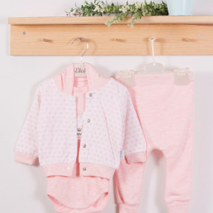 3-9 Ay Kız Bebek Alt&Üst Takımı Puan Kapişonlu 3'lü Somon