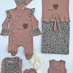 Leopar Desenli 8 Parça Bebek Hastane Çıkış Takım Seti