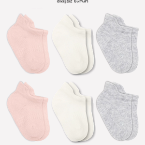 Bistyle Basic Penye Sneakers Çorap 6'lı Bs20101b Pembe Ekru Gri