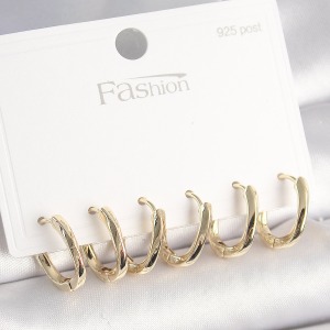 925 Ayar Gümüş Çivi Pirinç Gold Renk Oval Halka Model Kadın Küpe Seti