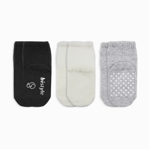 Bistyle Basic Kaymaz Penye Soket Çorap 3'Lü BS10106 Siyah Ekru Gri