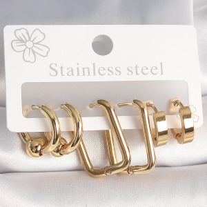 316L Çelik Gold Renk Halka Kare Model Kadın Küpe Seti