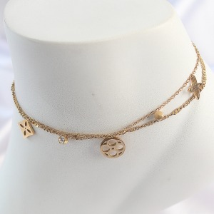 316L Çelik Gold Renk 2'Li Zincir Rüya Kapnı Figür Zirkon Taş Detay Kadın Halhal