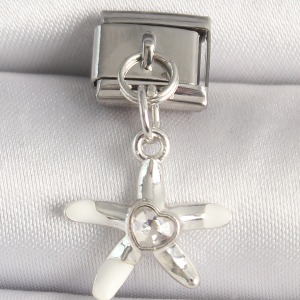 316L Çelik Gümüş Renk Zirkon Taşlı Deniz Yıldız Model Kalp Detay Nomination Charm