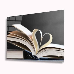 Kalp Kitap Cam Tablo | Dekoratif Cam Tablo 4mm Dayanıklı Temperli Cam