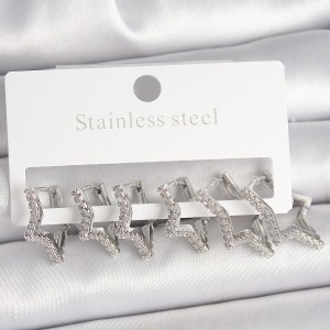 Pirinç Gümüş Renk Zirkon Taşlı 3 Çift Yıldız Model Kadın Küpe