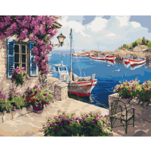  Yazlıktaki Tekne Sayılarla Boyama Seti  Kasnaklı  40 x 50