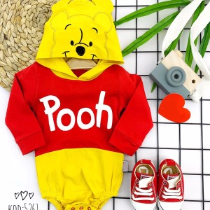 3-6-9-12 Ay Kapşonlu Pooh Desenli Uzun Kollu Kız Erkek Bebek Bady &zıbın