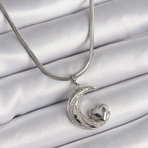 316L Çelik Gümüş Renk İtalyan Zincir Zirkon Taşlı Halil Figür Kalp Detay Kadın Kolye