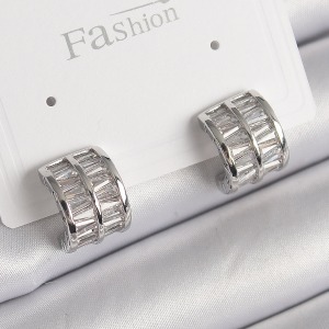 Pirinç Gümüş Renk Çift Sıra Zirkon Taşlı Kadın Küpe