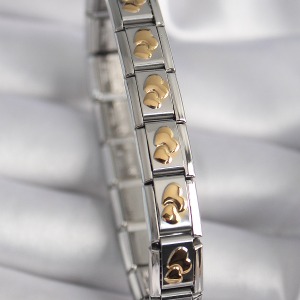 316L Çelik Gümüş Renk Gold Kalp İşleme Nomination Model Kadın Bileklik