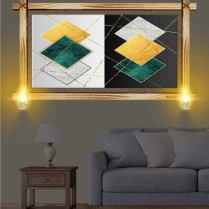 MODERN RENKLİ KARELER RUSTİK LAMBALI TABLO