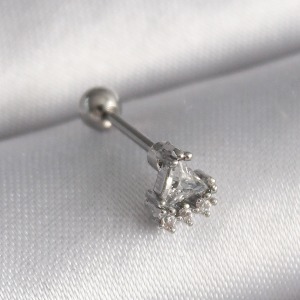 316L Çelik Gümüş Renk Üçgen Zirkon Taşlı Tragus Piercing
