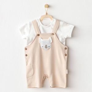 Andywawa Ac25845 Happy Animals Bebek Salopet Takım Beige