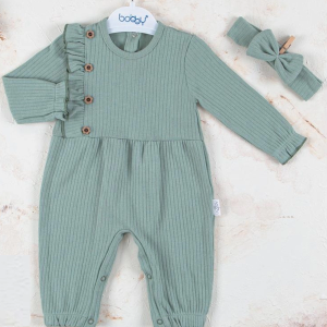 3-18 Ay Kız Bebek Tulumu Düğme Detay Bandanalı Yeşil