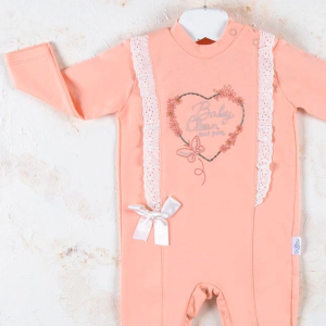 3-12 Ay Kız Bebek Tulumu Love Kalp Nakışlı Somon