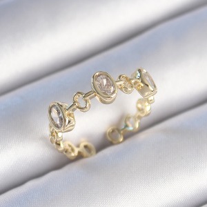 Pirinç Gold Renk Zirkon Taşlı Yuvarlak Zincir Model Kadın Yüzük