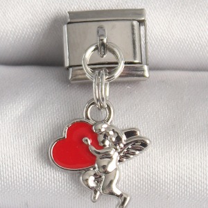 316L Çelik Gümüş Renk Kırmızı Kalp Eros Model Nomination Charm