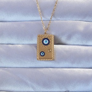 316L Altın Renk İşlemeli Nazarlı Vintage Kolye