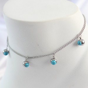 316L Çelik Gümüş Renk Sallantı Mavi Taş Model Kadın Halhal