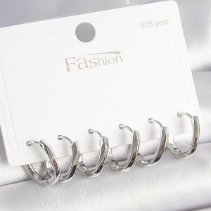 925 Ayar Gümüş Çivi Pirinç Oval Halka Model Kadın Küpe Seti