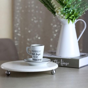 Akayev Mermer Beyaz 25 Cm Gümüş Boncuk Ayak Yuvarlak Sunumluk