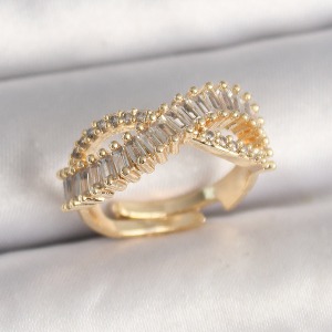 Pirinç Gold Renk Su Yolu Zirkon Taşlı Sonsuzluk Model Ayarlanabilir Kadın Yüzük