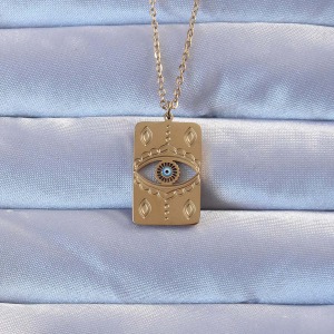 316L Altın Renk İşlemeli Nazarlı Vintage Kolye