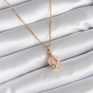316L Çelik Gold Renk Pembe Kalp Model Kadın Kolye