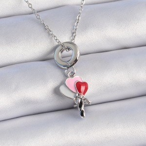 316L Çelik Gümüş Renk Renkli Kalp Figür Charm Model Kadın Kolye