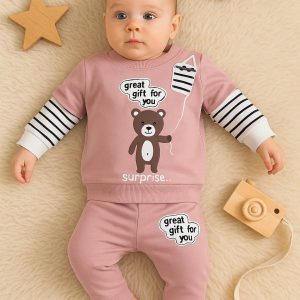 3-18 Ay Erkek Bebek Takımı Gift For You 2'li Gül Kurusu