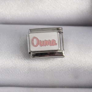 316L Çelik Gümüş Renk Beyaz Pembe Ouma İşlemeli Nomination Charm