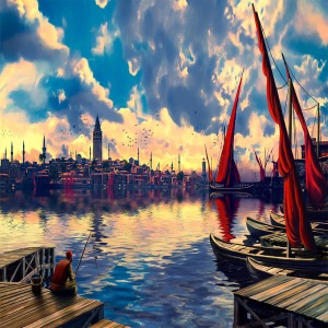  Galatada Balık Keyfi Sayılarla Boyama Seti  Kasnaklı  40 x 50