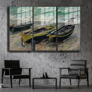 Ünlü Ressamlar ve Yapıtları Modern Yaşam Alanları İçin 3'lü Dikey Cam Tablo 599