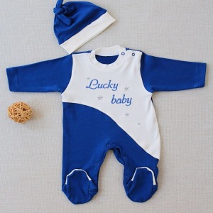 0-3 3-6 Ay Lucky Baby Nakışlı Es Çizgi Boy Şapkalı Erkek Bebek Tulumu