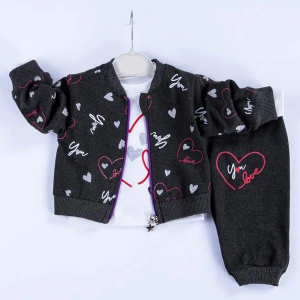 3-18 Ay Kız Bebek Takımı Kalp Hırkalı 3'lü Siyah