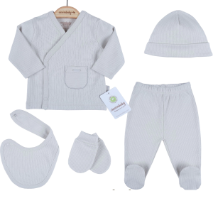 3 Ay Cepli Çizgili 5'li Hastane Takımı Krem