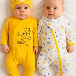 3-6 Ay Mini Jungle Aslan Erkek Bebek 4'lü Tulum Seti Sarı